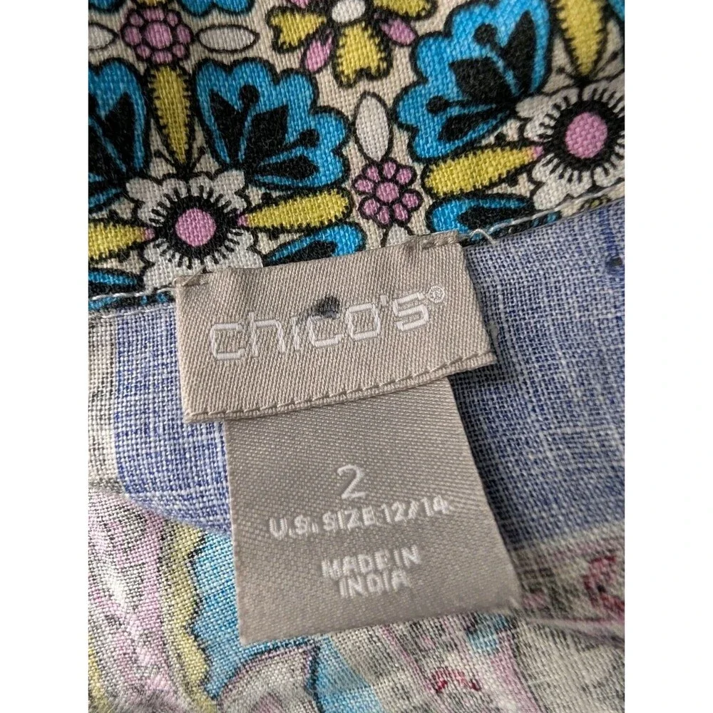 Chicos Linen Floral Paisley Kimono Jacket Size 2 12/14